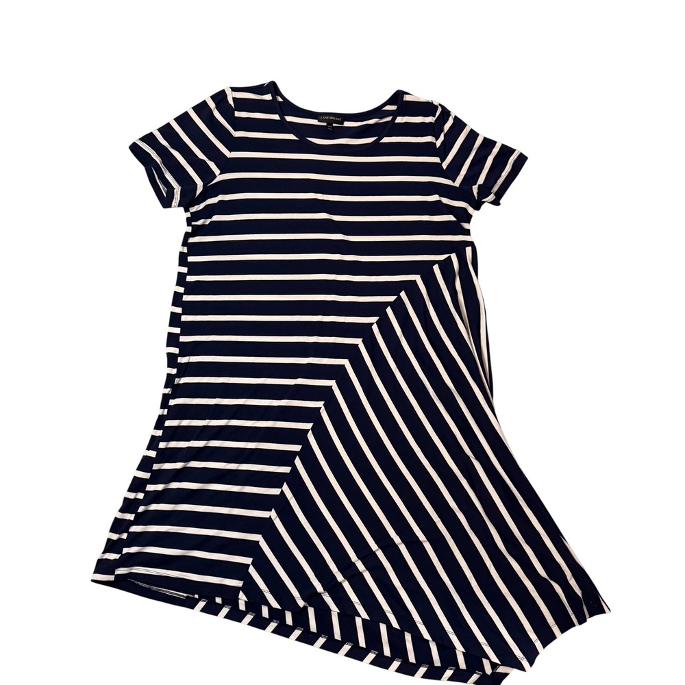 Lane Bryant Navy White‎ Stripe Asymmetrical Hem T Shirt Dress Size 22 24